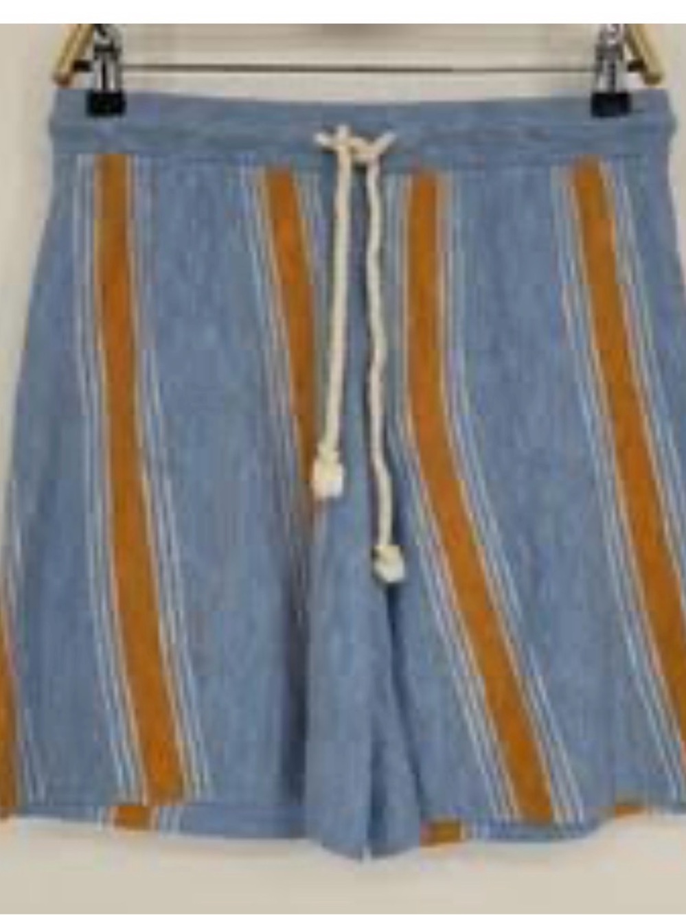 Free People Blue and Tan Striped Drawstring Shorts